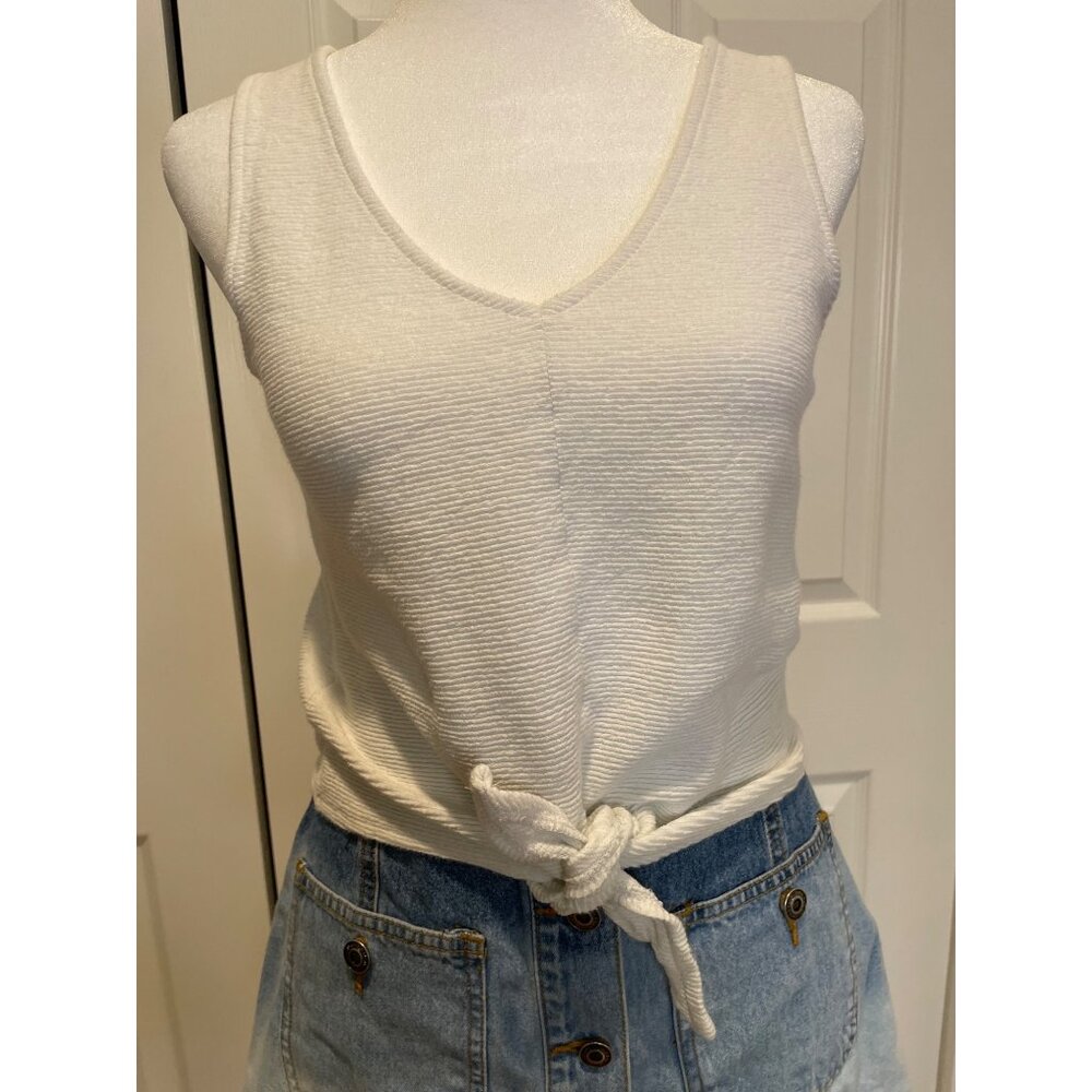 Madewell Womens White Textured Tie Front Tank Top Size XS Minimalist Basic Y2K - Picture 13 of 14